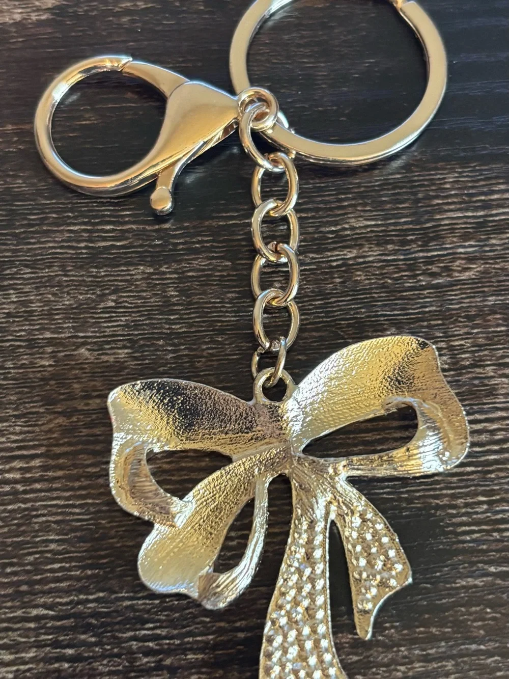 Patriotic Bow Keychain with Red, White & Blue Enamel in Gold‎ Tone